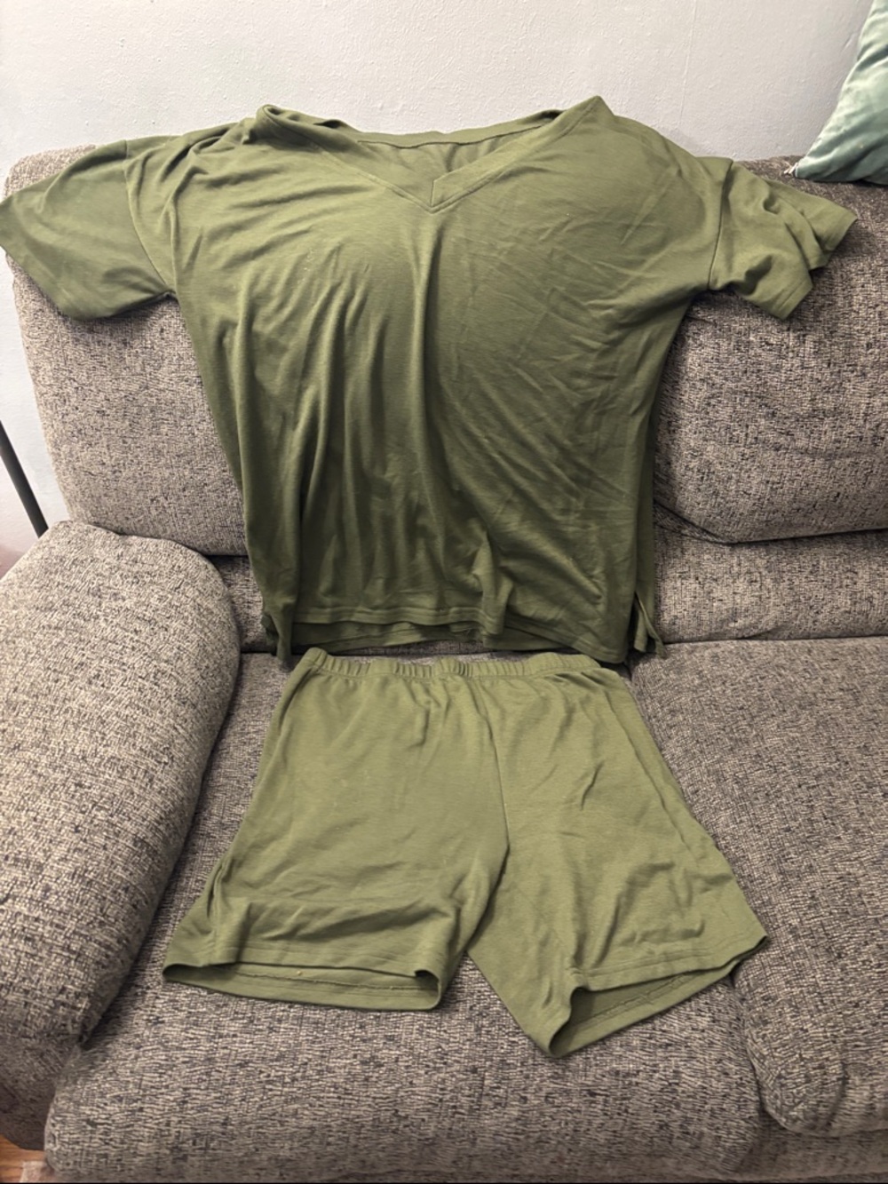 Women's Olive Green V-Neck Pajama Set